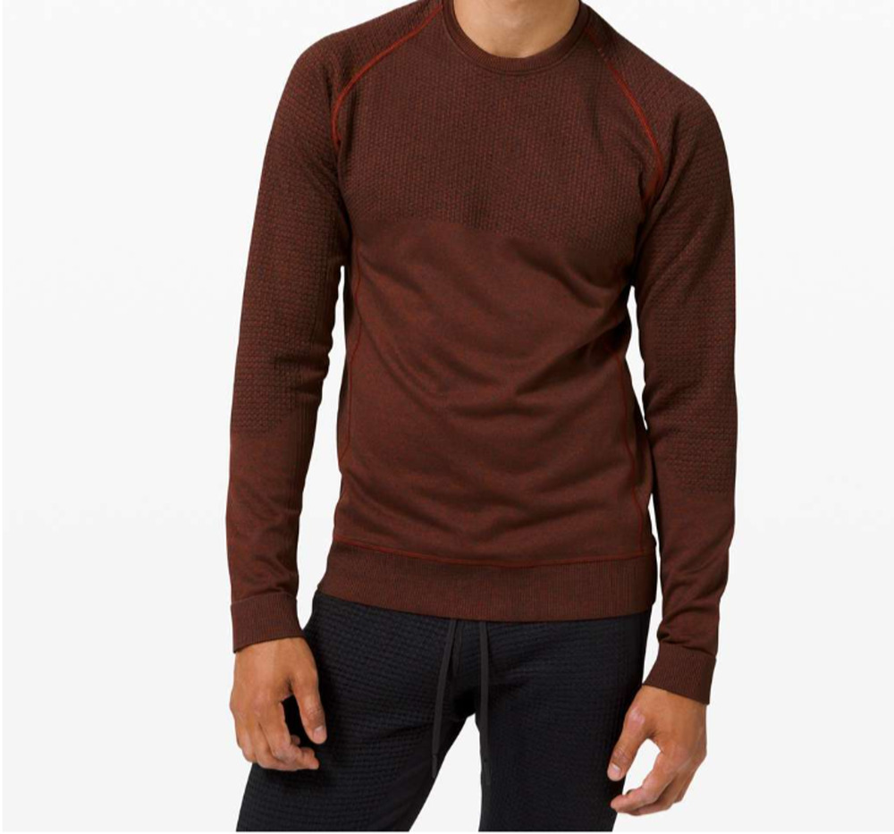 Lululemon Engineered Warmth Shirt Men M Red Merino Wool Blend Stretch Running